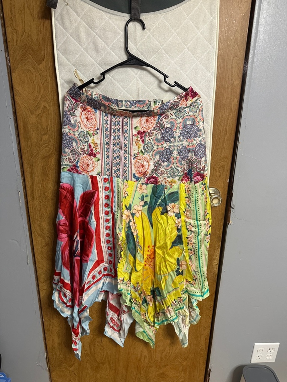 FARM Rio Multicolor Patchwork Asymmetrical Handkerchief Hem Skirt